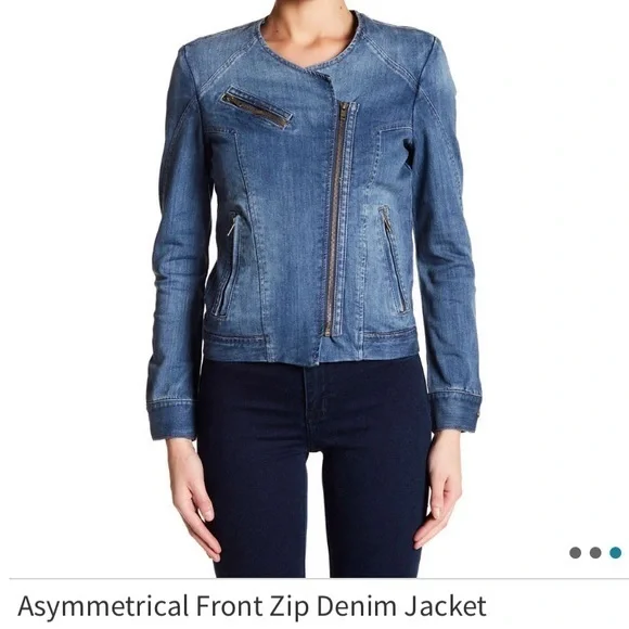 Asymmetrical front zipping denim jacket - Picture 1 of 3